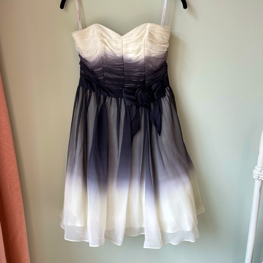 NWT Betsey Johnson Strapless Black and White Silk Ombré Dress Size 6